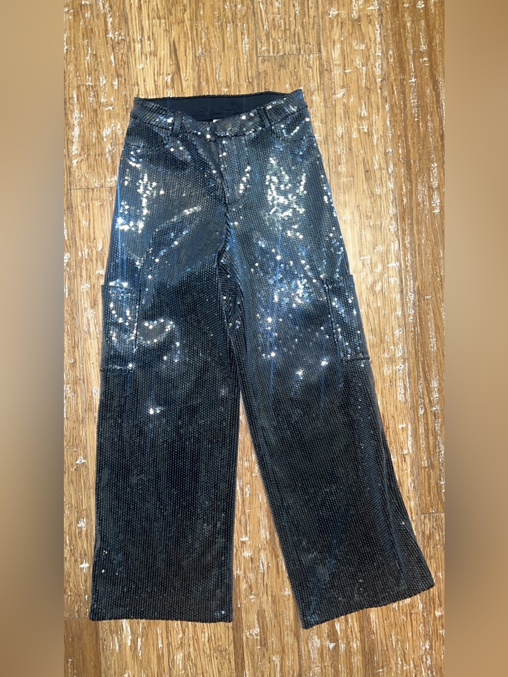 Weissman Black Sequin Wide Leg Cargo Dance Pants LC - Picture 2 of 4